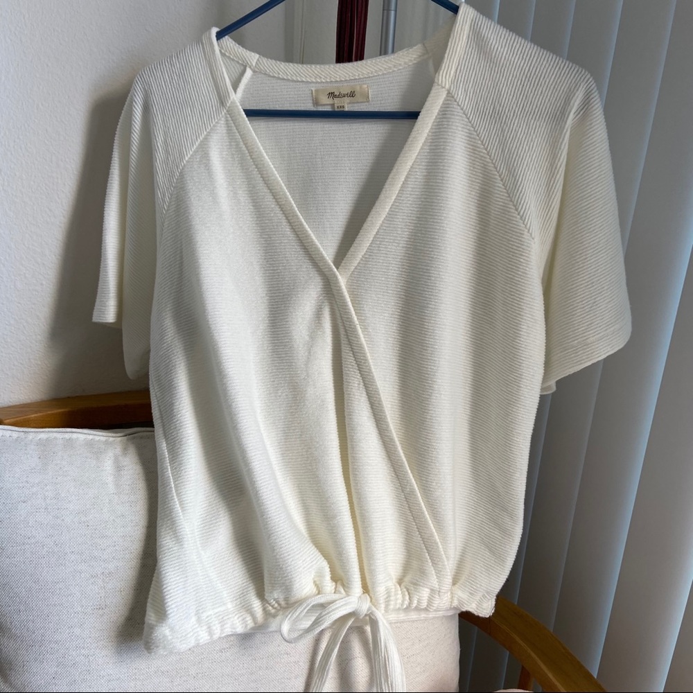 Madewell white V-neck sweater.